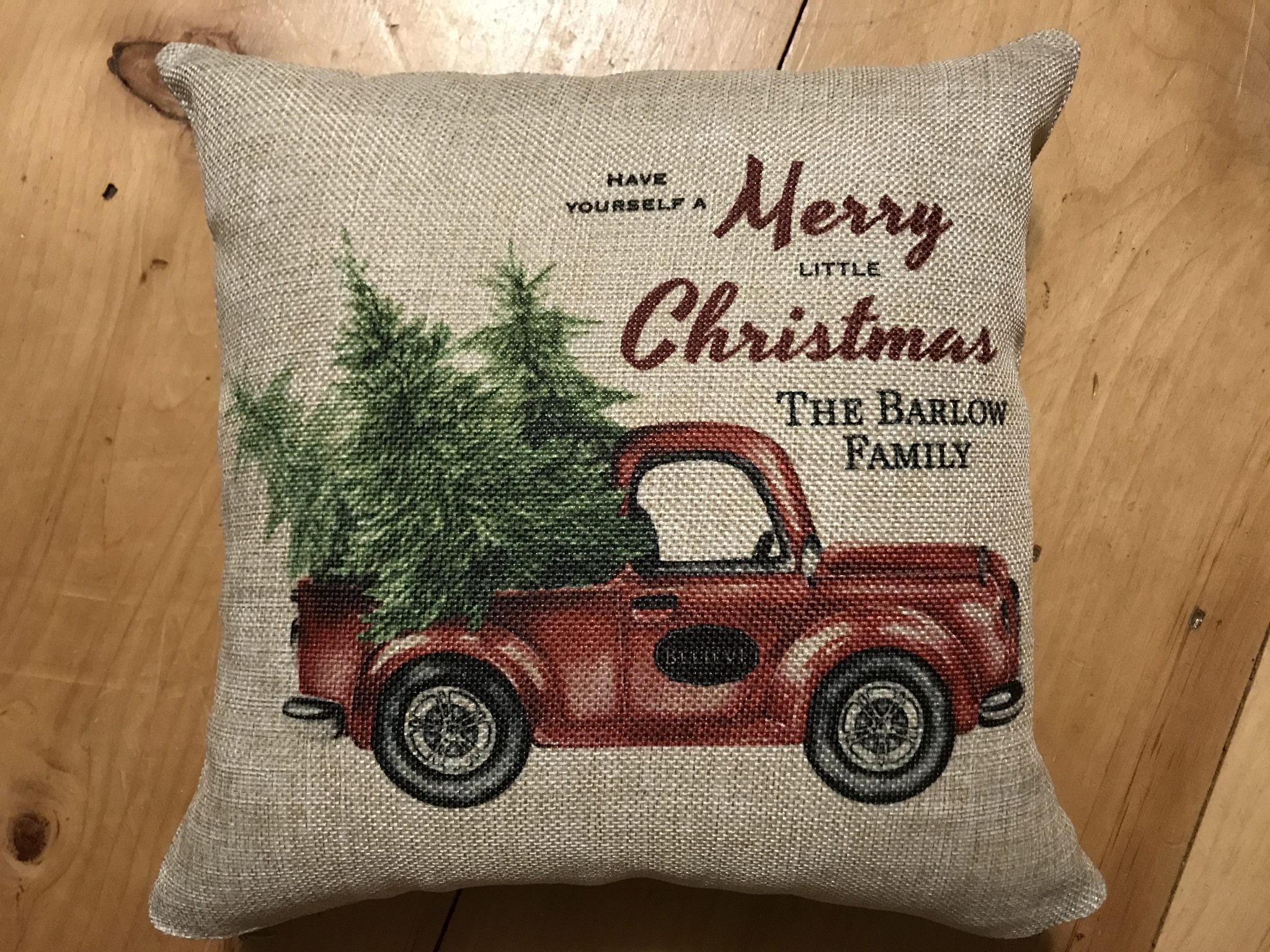 Red Truck with Tree Christmas Accent Pillow