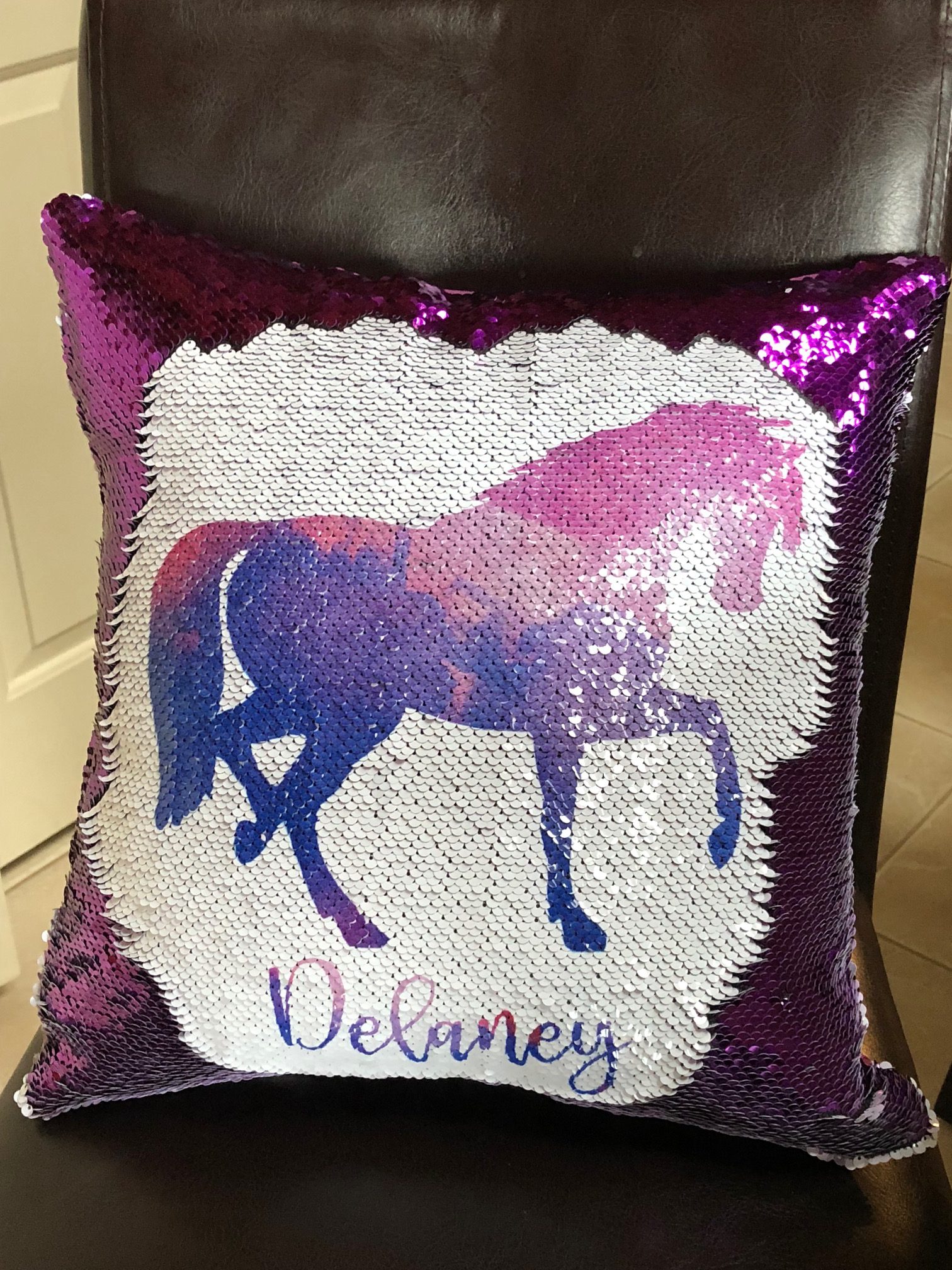 horse sequin pillow